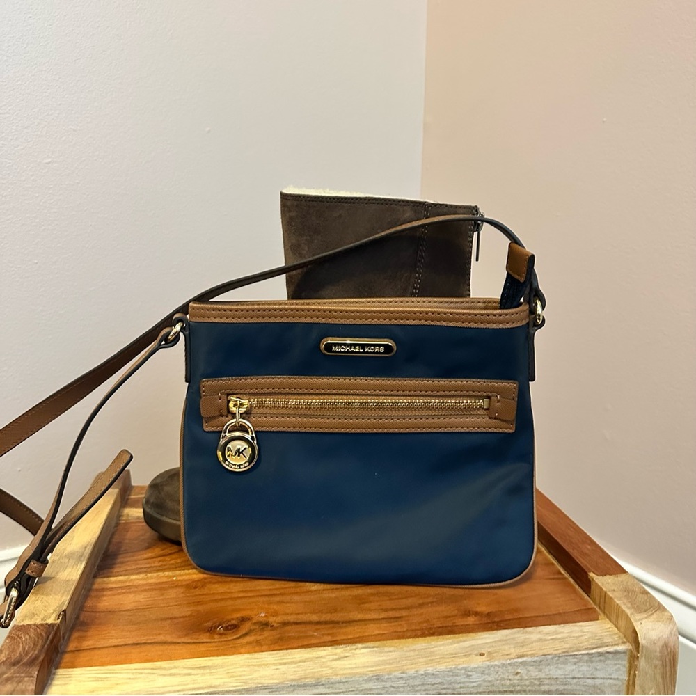 Michael Kors Blue and Brown Crossbody Bag